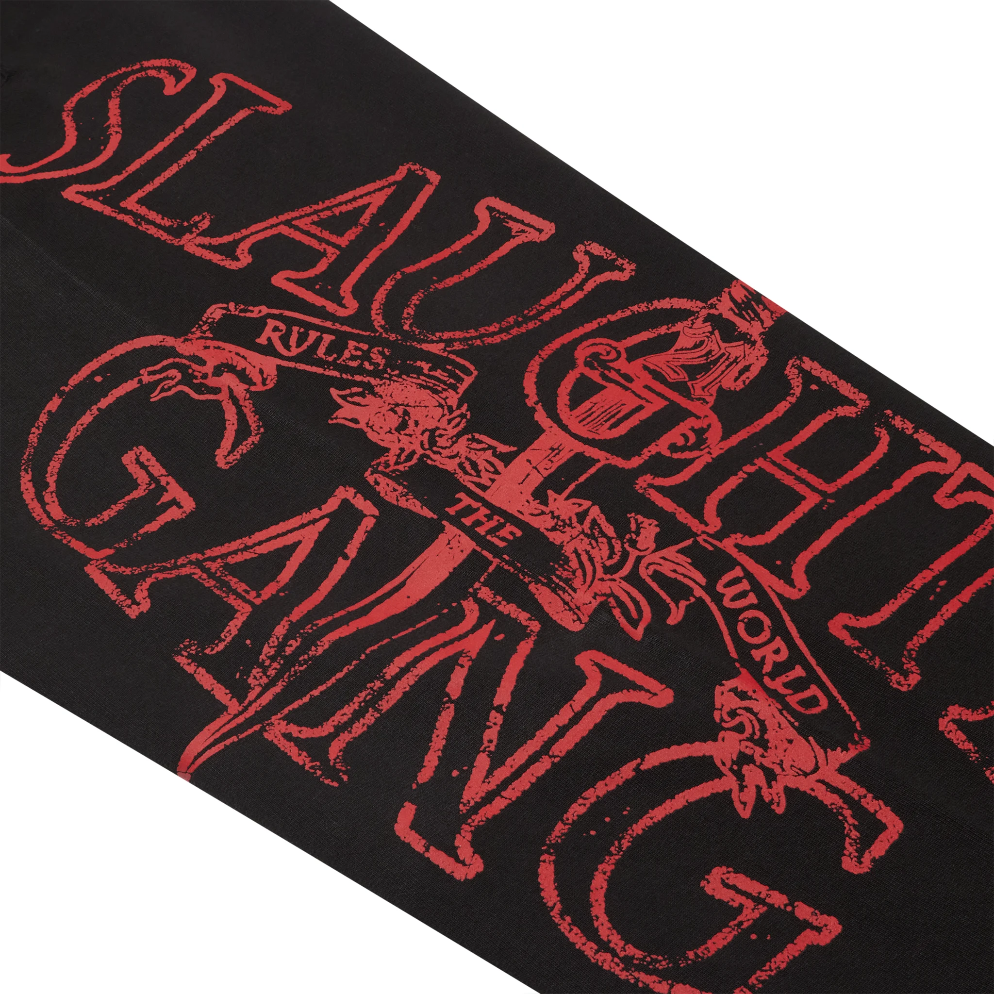 Detail view of Corteiz x Slaughter Gang 21 Savage Black Sweatpants